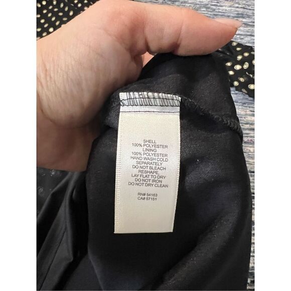 Eliza J Elegant Black Gold Polka Dot Cold Shoulder Ruffle Dress size 10 - Picture 10 of 11